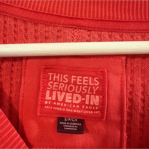 American Eagle Pink Oversized Size Small Waffle Knit Sweatshirt - Picture 5 of 6